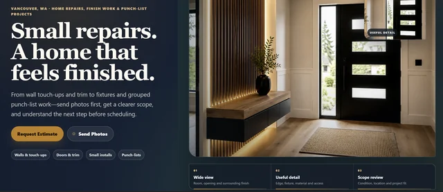 Local Repair Pro website concept showing service positioning and request actions.